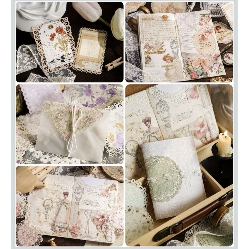 6 Packs Vintage Lace Edged Decorative Craft Paper Set, 60Pcs Flower Doily Specia